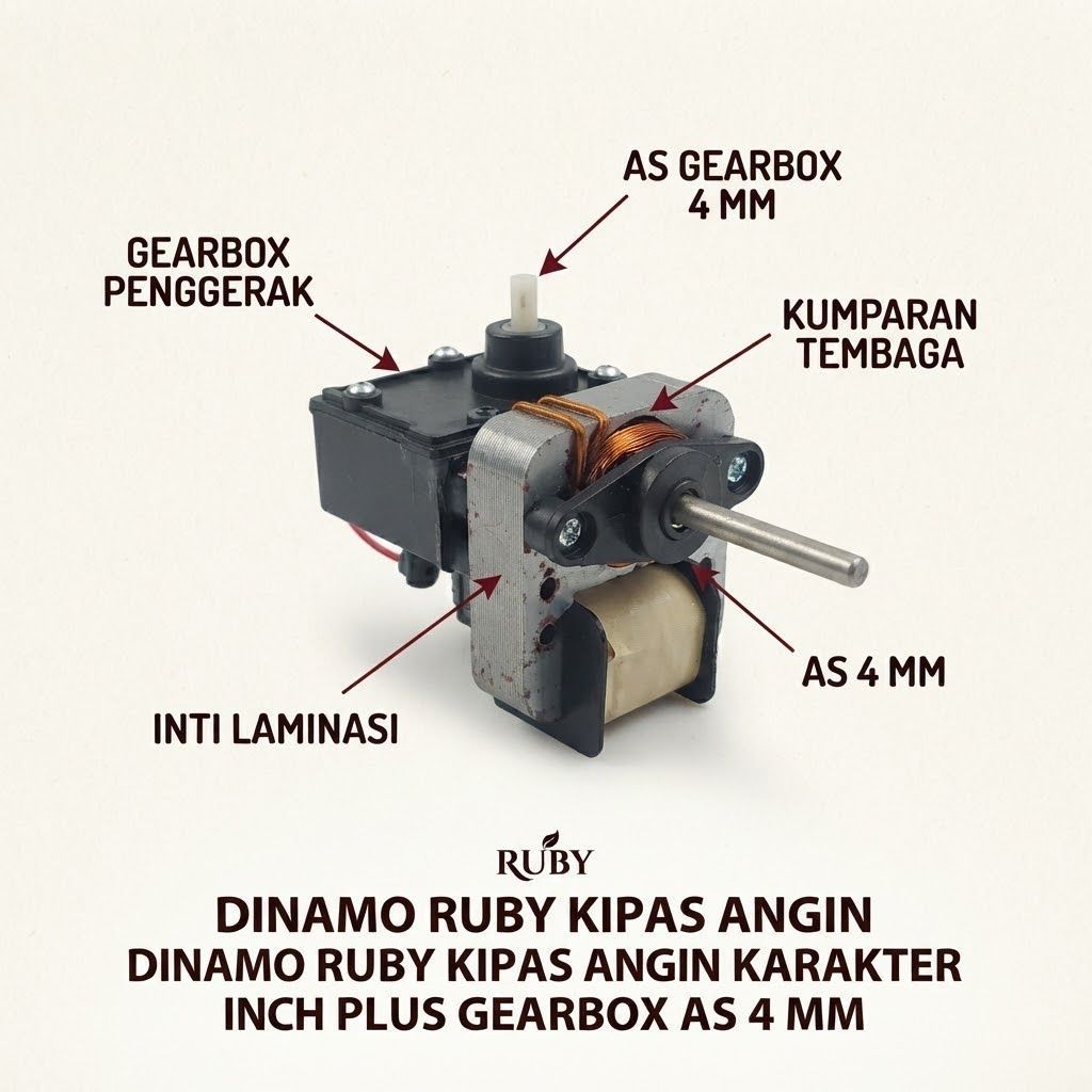 Dinamo Ruby Kipas Angin Karakter Inch Plus Gearbox As 4 MM dengan Kumparan Tembaga