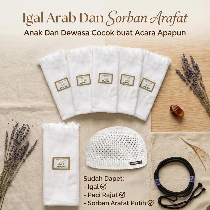 TERBARU Sorban Arab Igal Arab Sorban Arab Igal Tali Peci Putih Dewasa dan anak Perlengkapan Haji Umr