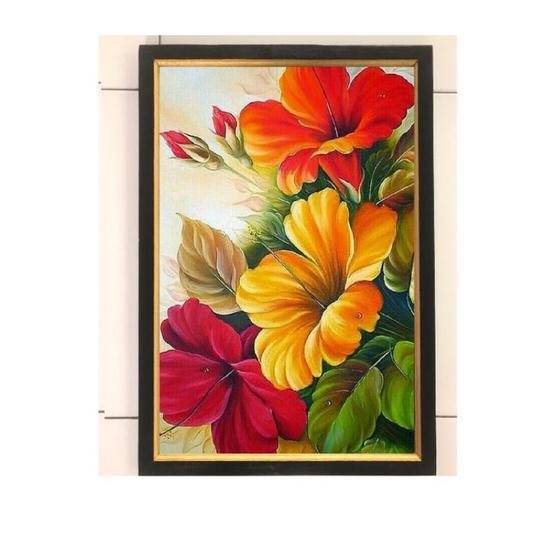 [WIRA] Hiasan dinding cetak gambar lukisan Bunga terompet indah plus bingkai ukuran 45x65cm