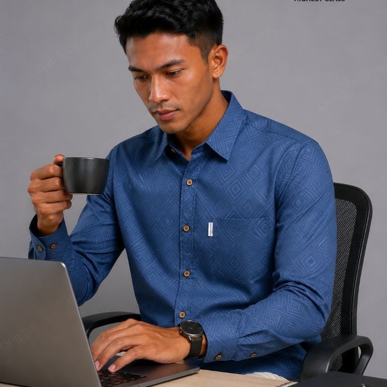 Detak Original Kemeja Embos Lengan Panjang Pria CASUAL [ EMBOSS DENIM ] 3>SERI MOTIF