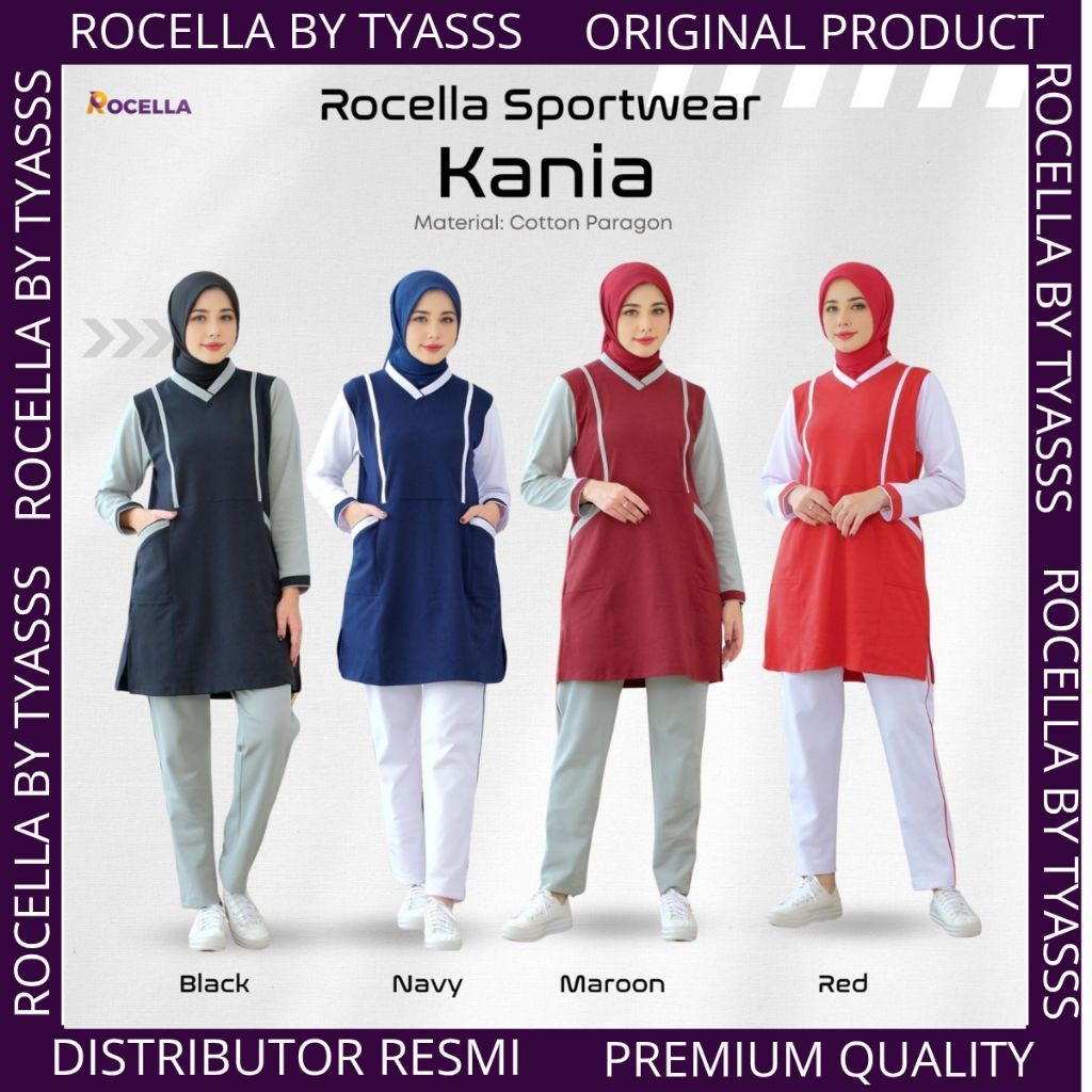 Baju Olahraga Wanita ROCELLA SPORTWEAR KANIA Setelan One Set Pakaian Wanita Dewasa Remaja Bahan Cott