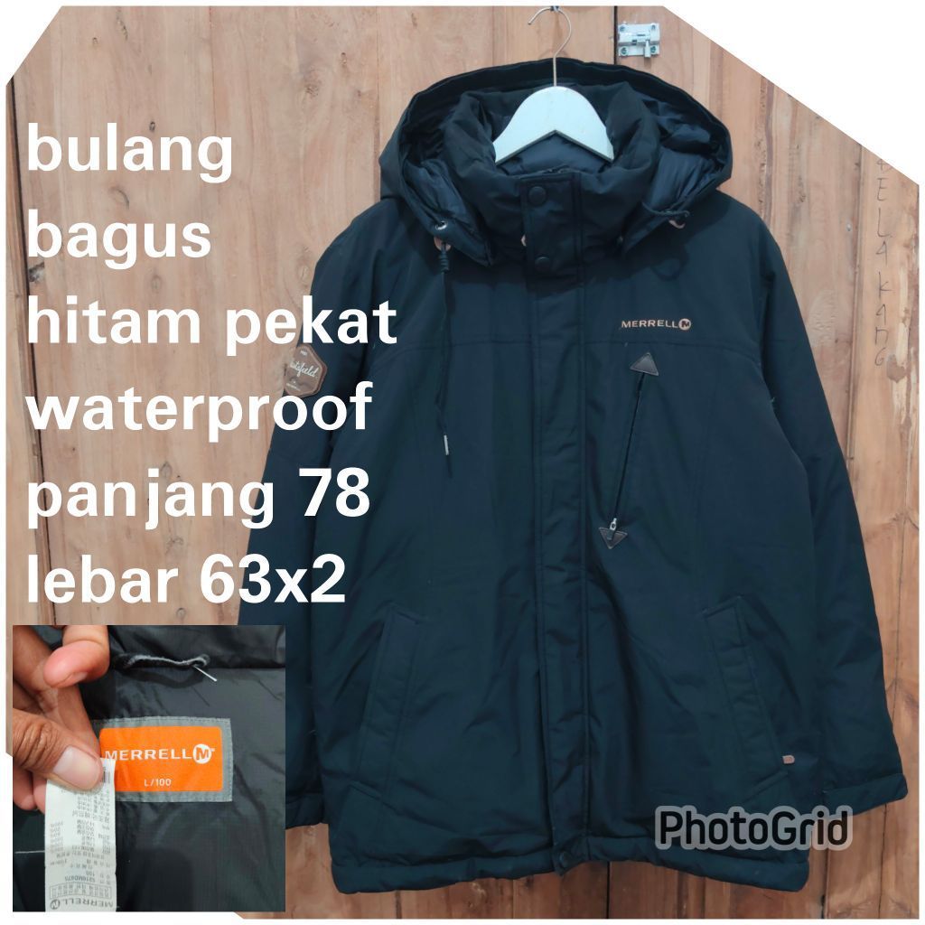jaket gunung outdoor Puffer gelembung winter salju bulang bulu angsa hitam waterproof merrell