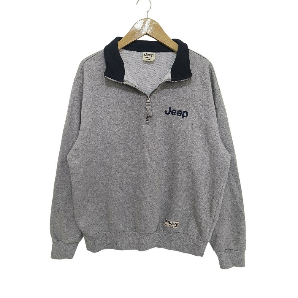 Sweater Jacket Half Zipper Jeep Established 1941 Grey L-XL