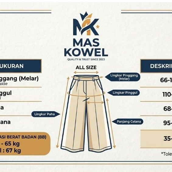 Celana Kulot Pria MAS KOWEL ALL SIZE Pinggang Melar Warna Krem