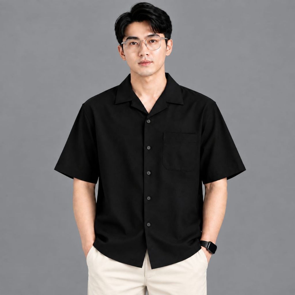Kemeja Vintage Katun Halus Import Lengan Pendek Polos Pria Casual Terbaru Viral Adem Lembut Jumbo