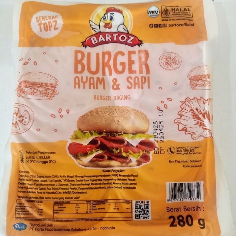 Bartoz Burger Sapi 280gr - Daging Sapi Pilihan, Praktis untuk Makanan Sore