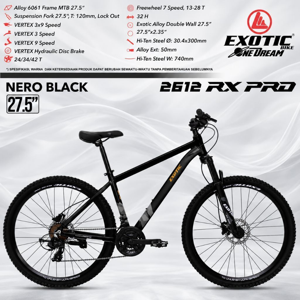 SEPEDA GUNUNG MTB 26 27.5 INCH EXOTIC 2612 RX PRO ALLOY REM HYDRAULIC / EXOTIC 2612 MX / EXOTIC 2612