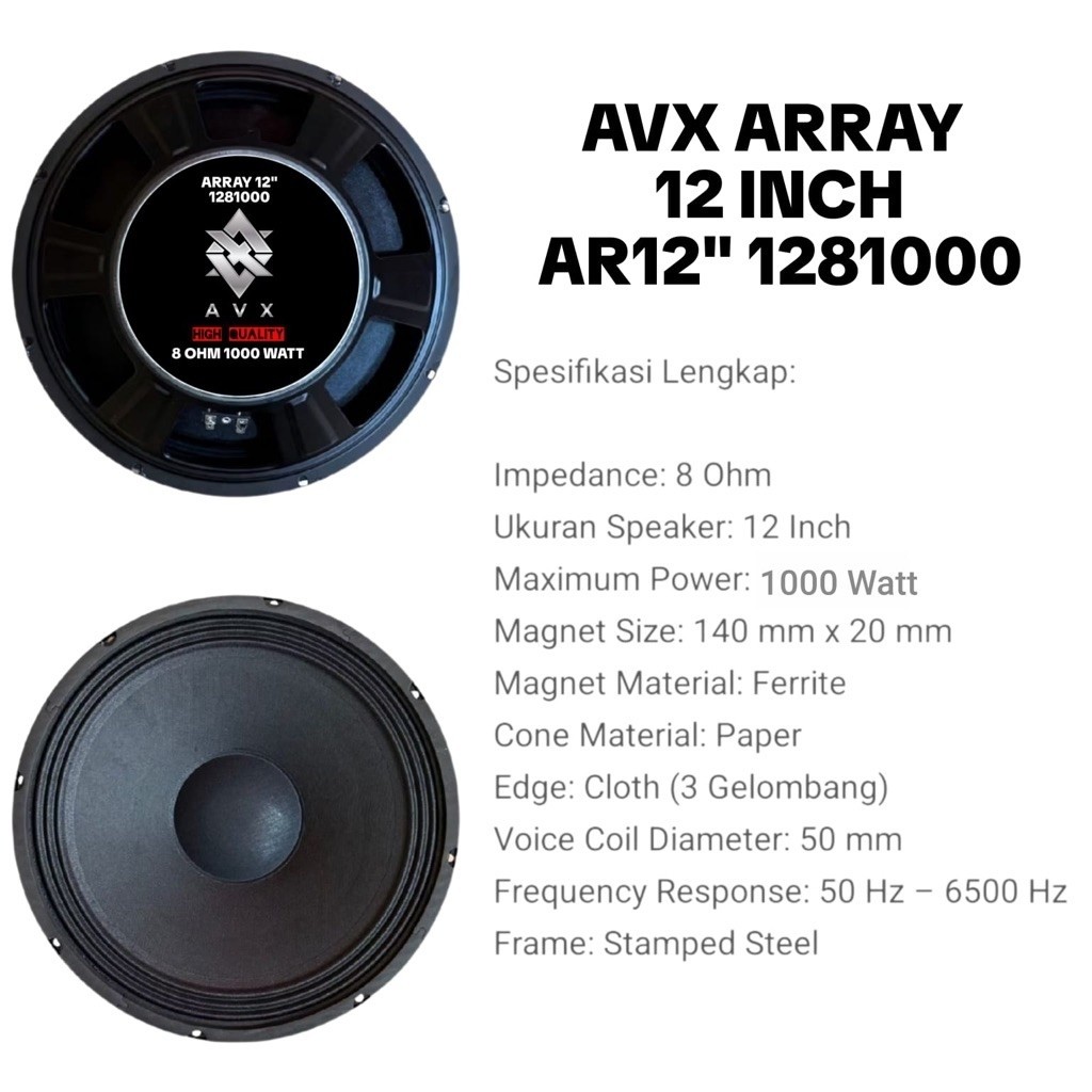 AVX AR12” 1281000 speaker koponen array 12 inch 1000 watt 8 ohm speker driver 12 in original