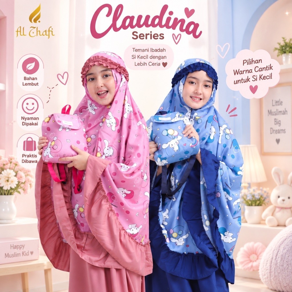 Mukena Anak Perempuan CLAUDINA | Mukena Bahan Rayon Premium Yang Super Nyaman Dan Sangat Sejuk Adem 