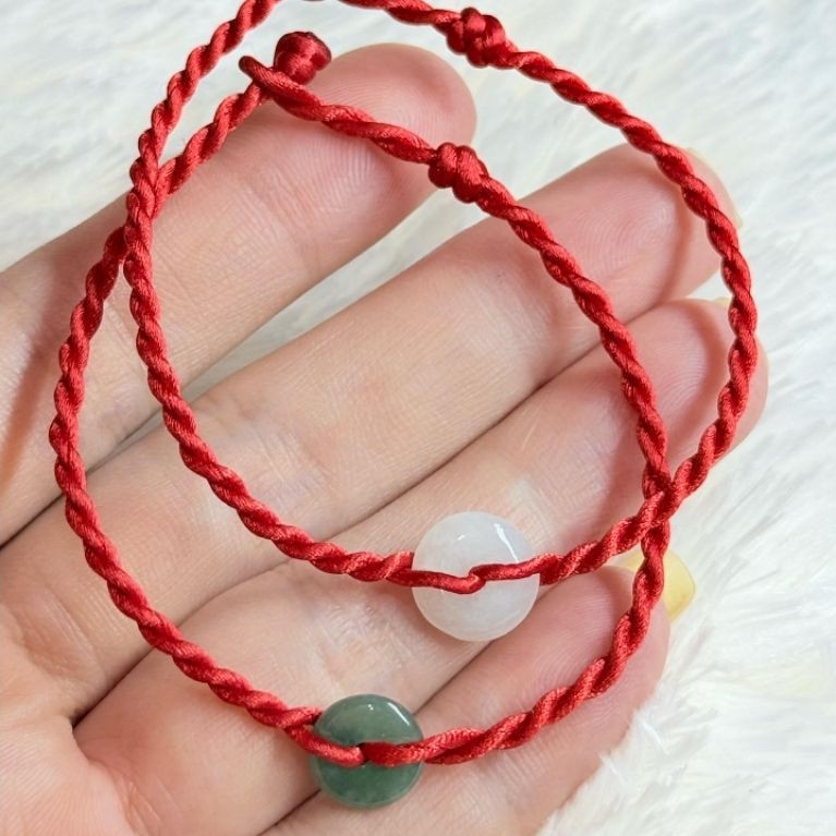 gelang tangan tali merah giok burma/guatmla donat 1cm bracelet