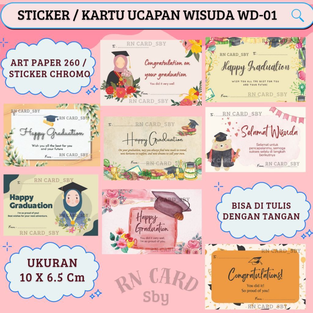 GREETING CARD HAPPY GRADUATION || CUSTOM KARTU UCAPAN WISUDA || STICKER UCAPAN WISUDA