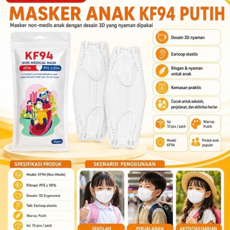 KF94 Masker Anak Non-Medical Mask PFE≥95% Masker Pelindung Anak