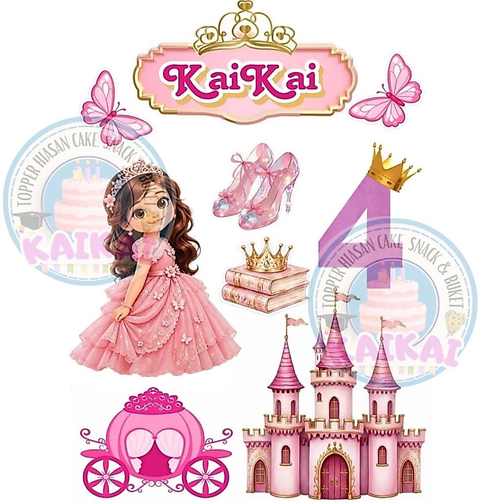 Topper Cake Princess Putri Kerajaan Custom Nama Hiasan Kue Happy Birthday