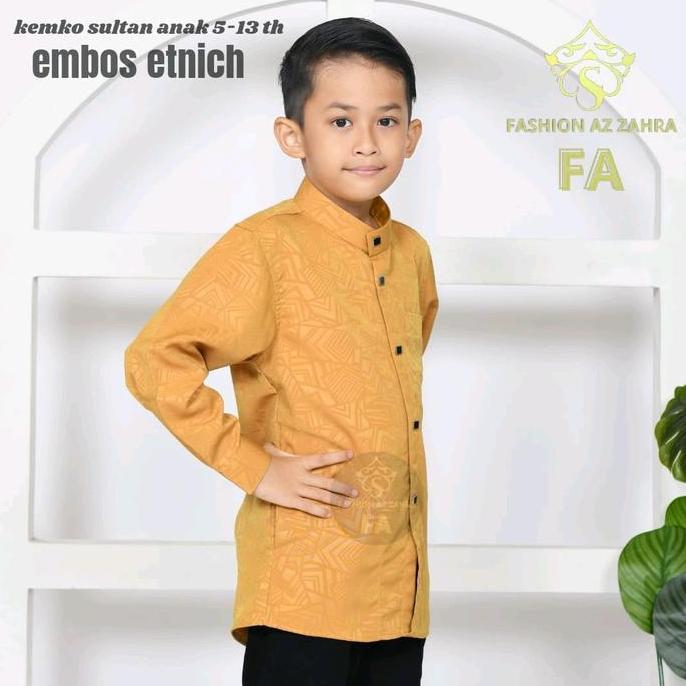 Baju Koko Anak Laki-Laki Motif Etnik Embos Lengan Panjang Kain Nyaman