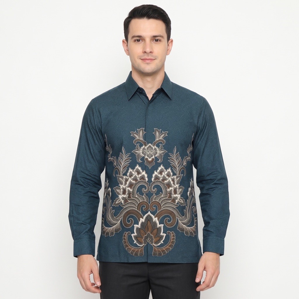 |Magnus| Kemeja Batik Pria Lengan Panjang Bahan Katun 40s Lapis Furring Arrow Warna Biru Toska