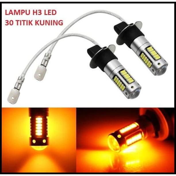 TERBARU LAMPU FOGLAMP H3 LED 30 TITIK LENSA PROJECTOR KUNING 