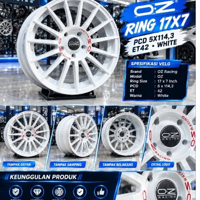 Promo Velg Mobil OZ Racing Ring 17 X 7 PCD 5X114,3 ET42 White Sticker Red