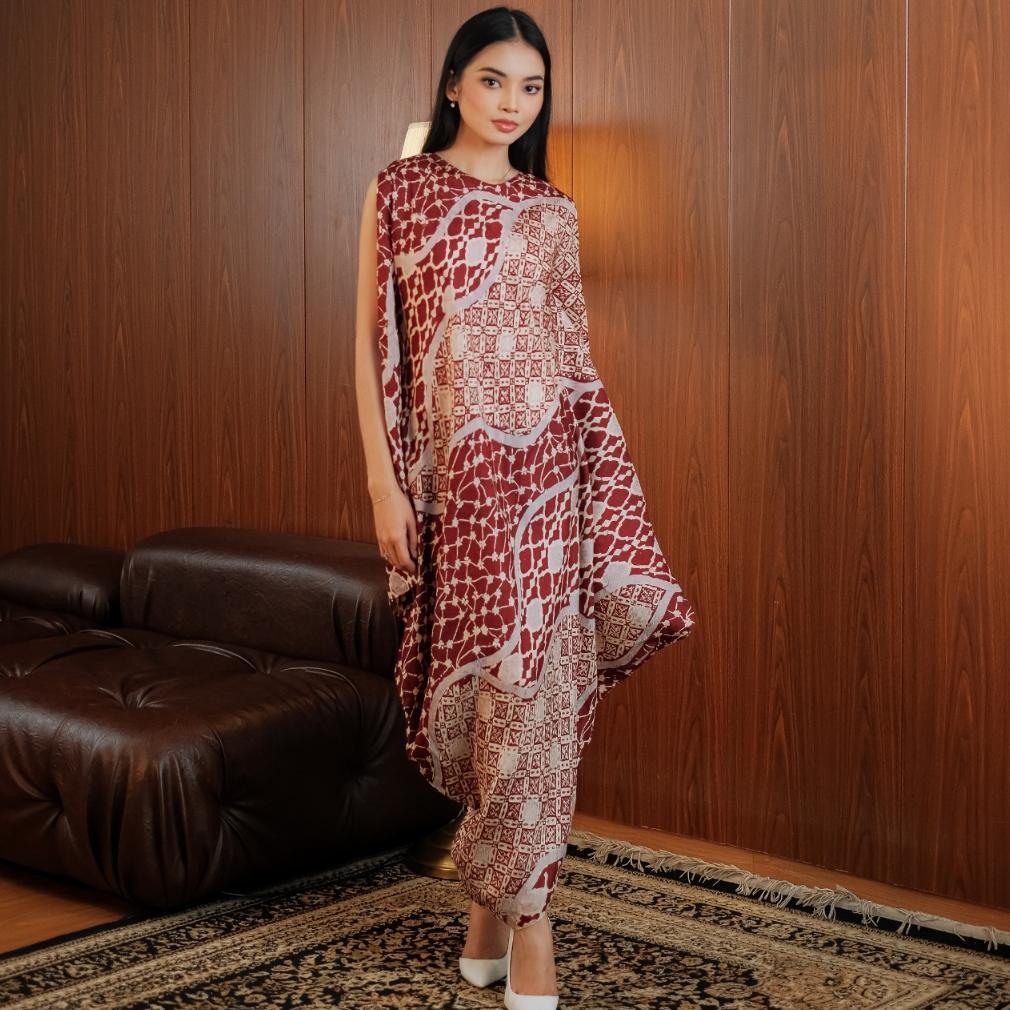 Hemat Tara Long Dress Batik Viscose | Dress Batik Kondangan Pesta | Titik