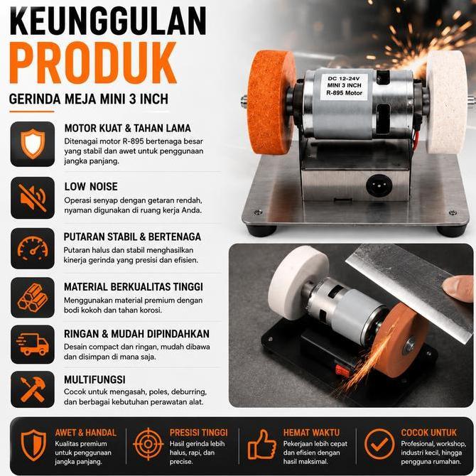 Gerinda Meja Mini Gerinda Duduk 3 Inch Gerinda Asah Portable 100 W
