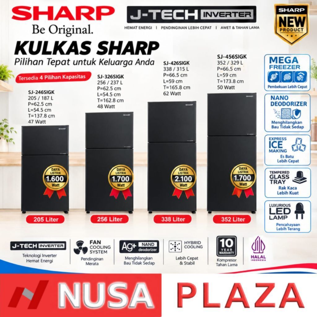 KULKAS SHARP 2 PINTU JTECH INVERTER PLASMACLUSTER SIGK SERIES