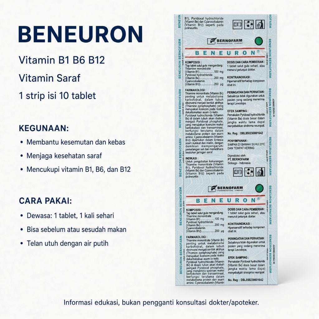 BENEURON Vitamin B1 B6 B12 - Vitamin Saraf Kesemutan Kebas & Kesehatan Saraf