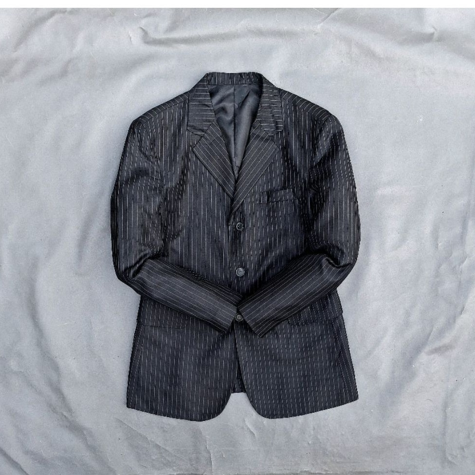 preloved jas pria hitam salur/jas preloved pria hitam garis size M ke L lingkar dada 104/jas second 