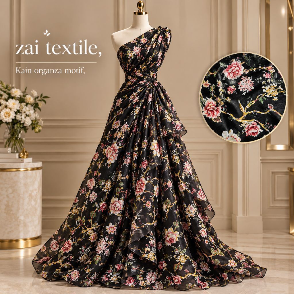 kain organza motif bunga