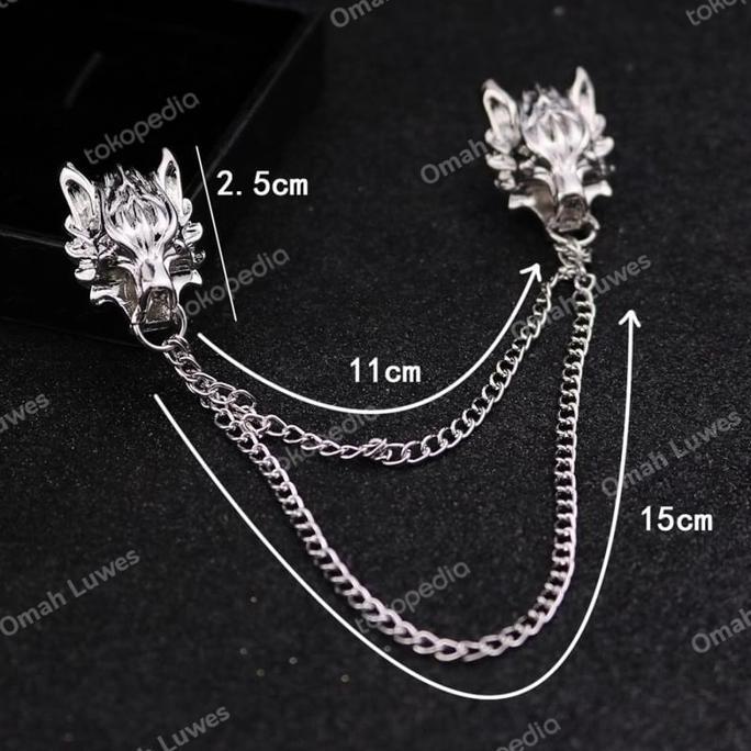 Lapel Pin Bros Jas Wedding - Wolf's Head - Chain Pin - Aksesoris Jas