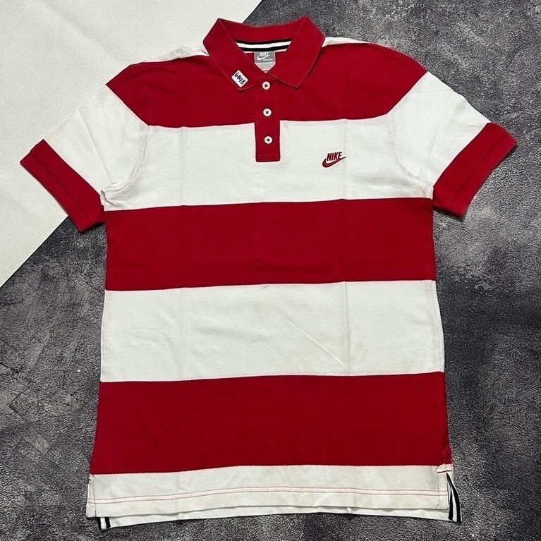 Kaos Polo Pria Nike Motif Garis Merah Putih Lengan Pendek Kasual