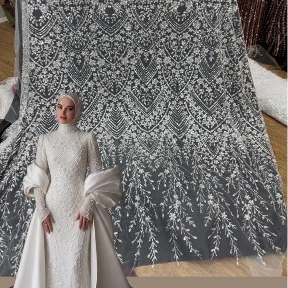 tile payet wedding/tile payet kebaya/bahan pengantin/tile payet drees