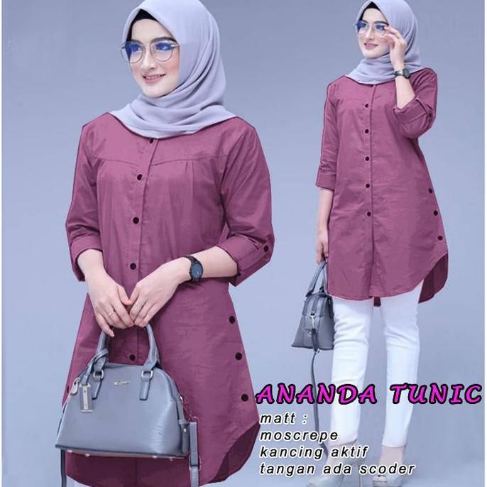 New- Ls Ananda Tunic Baju Atasan Tunic Moscrepe (Ready Size M-3Xl)
