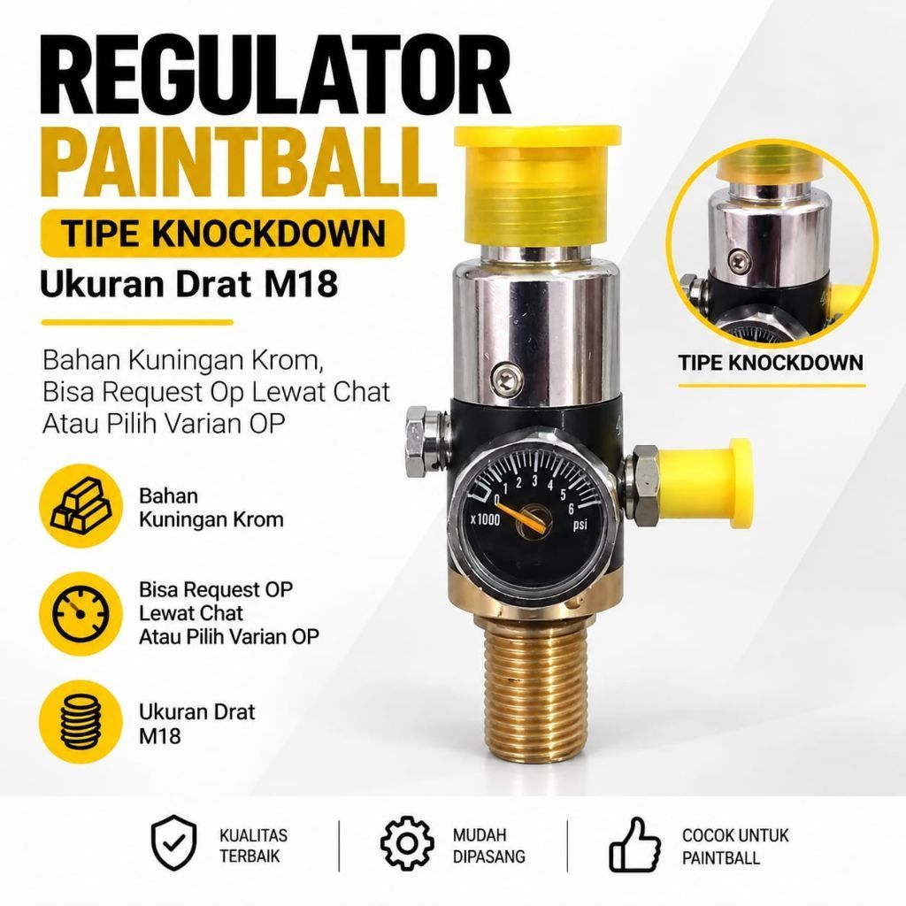 Regulator Paintball Tipe Knockdown, Regulator Knockdown M18 Import Terbaru