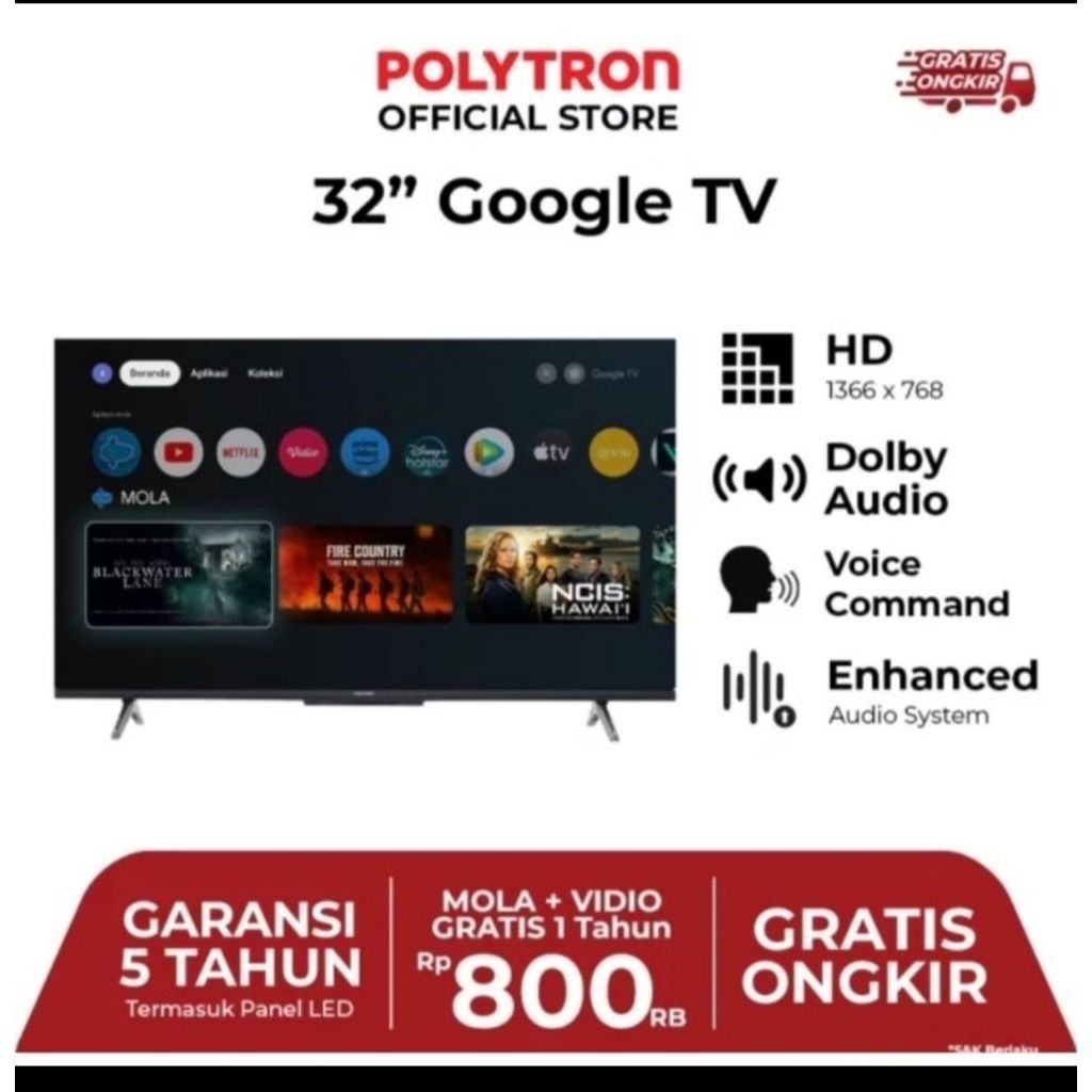 LED tv Polytron 32 inc android google tv/ LED tv 32RG