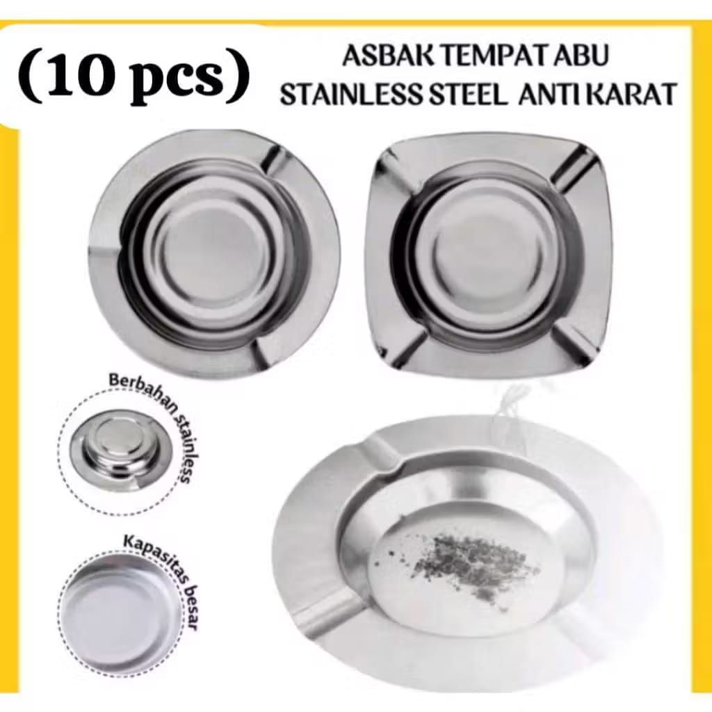 Asbak Tempat Abu Stainless Steel Anti Karat 10 pcs Berbahan Stainless Kapasitas Besar