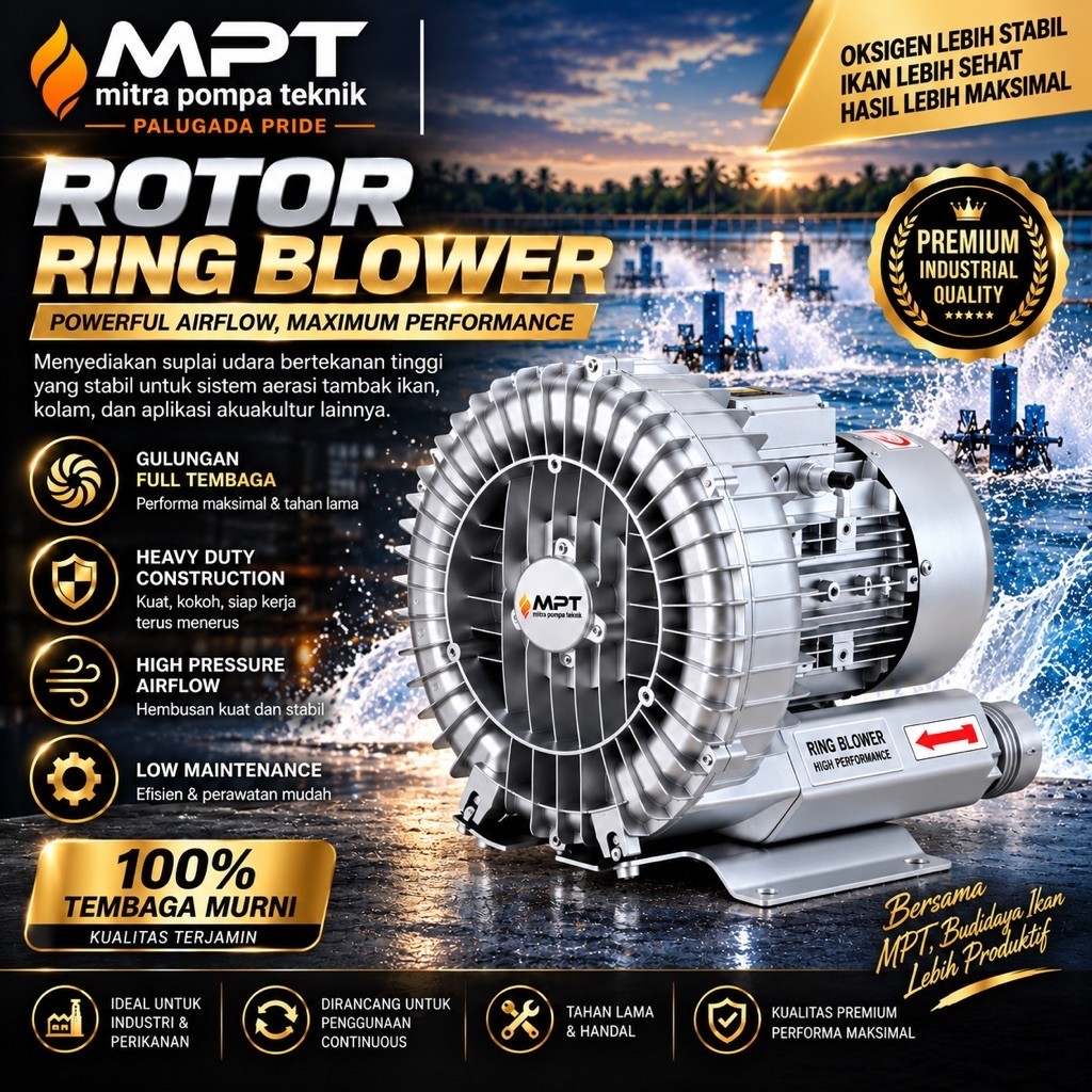 Ring Blower 1Hp Blower tambak Blower ipal Rotor HB 750 1Hp 220V
