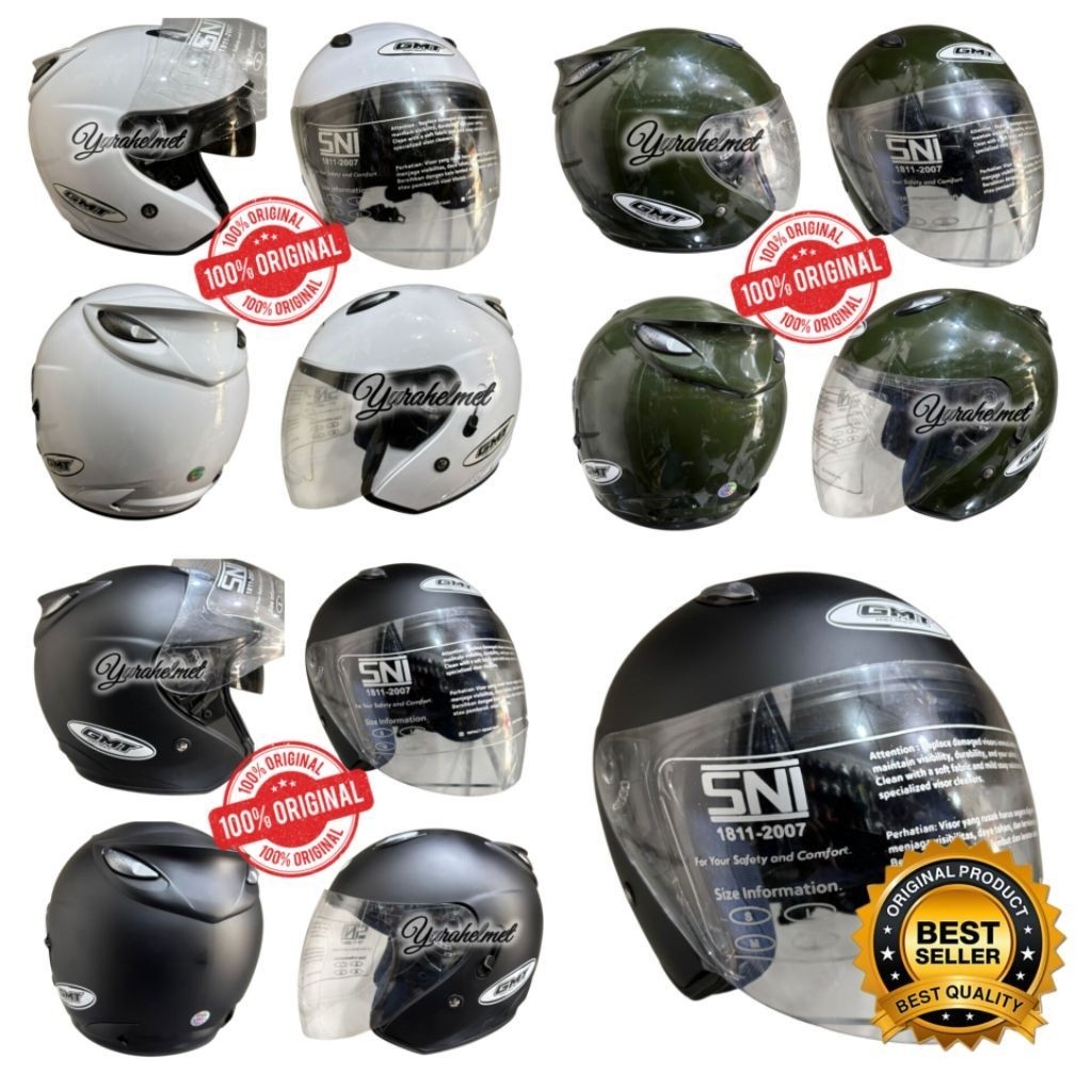 Helm GMT No 1 Helm Half Face GMT Original Double Visor Helm 2 kaca Helm SNI Murah