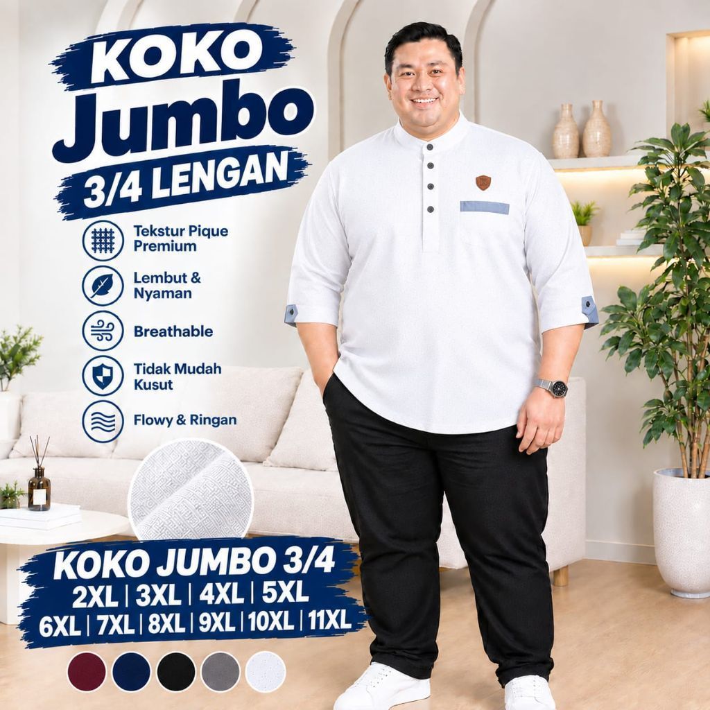 Baju Koko Pria Jumbo Murah Keren XXXl Xxxxl Kemeja 3/4 Big Size 5xl 7xl 9xl
