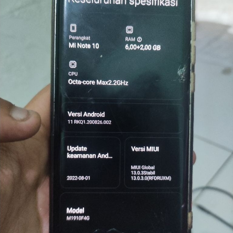 xiaomi mi note 10 6/128 minus layak pakai