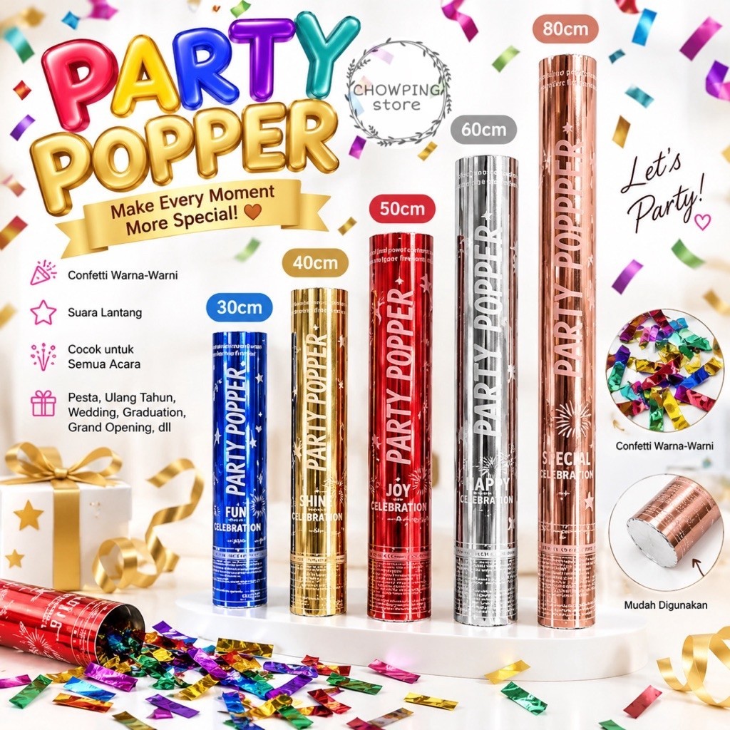 Party Popper / Confetti Ulang Tahun 30cm 40cm 50cm 60cm 80cm