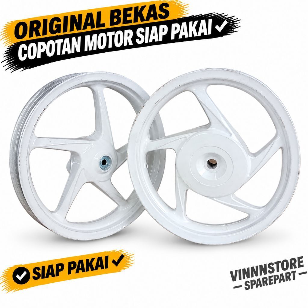 VELG/PELEK 1SET DEPAN BELAKANG MOTOR HONDA BEAT 2014-2016  WARNA PUTIH ORIGINAL COPOTAN
