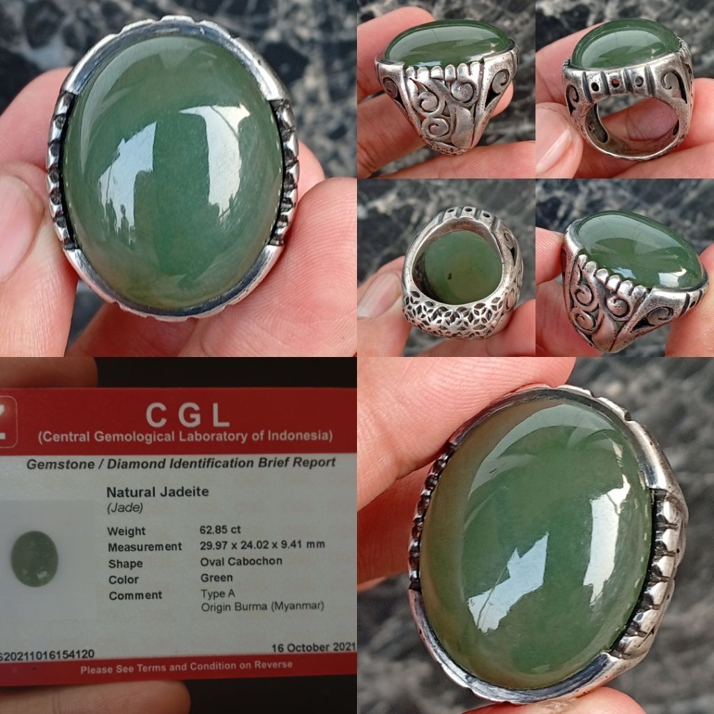 Giok Birma Jadeite Jade Type A 62.85 ct memo CGL