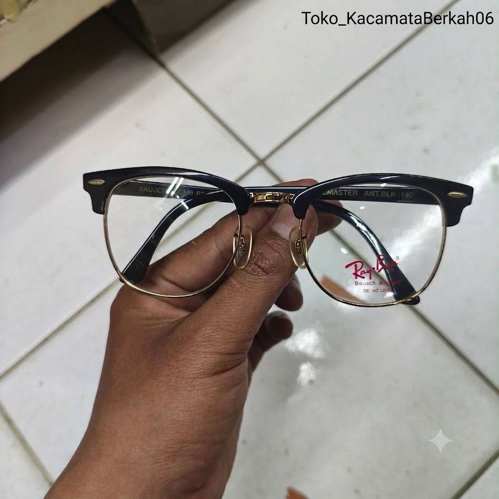 KACAMATA RAYBAN CLUBMASTER HITAM GLOSY LIST GOLD FRAME SERIES VINTAGE