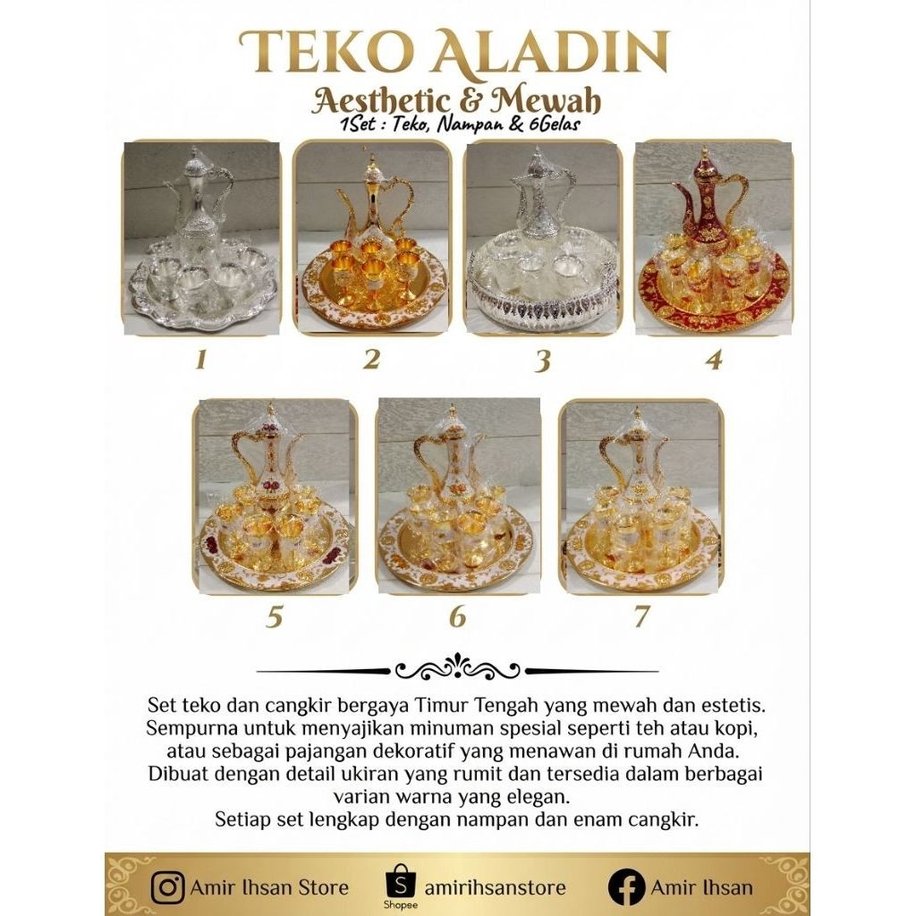 Teko Aladin Set Teko aladin nampan & 6gelas Teko antik Teko arab