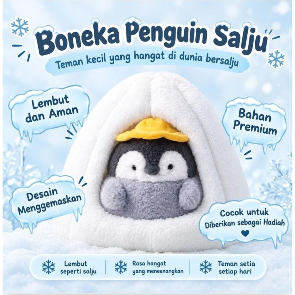 Boneka Penguin Salju Eskimo Pinguin Lucu Lembut