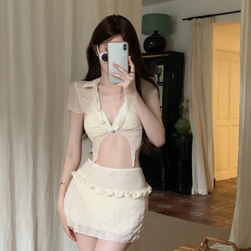 Lady Swimsuit Bikini Pantai Beachwear Sexy Set 3 Piece Croptop Korean Premium 8215