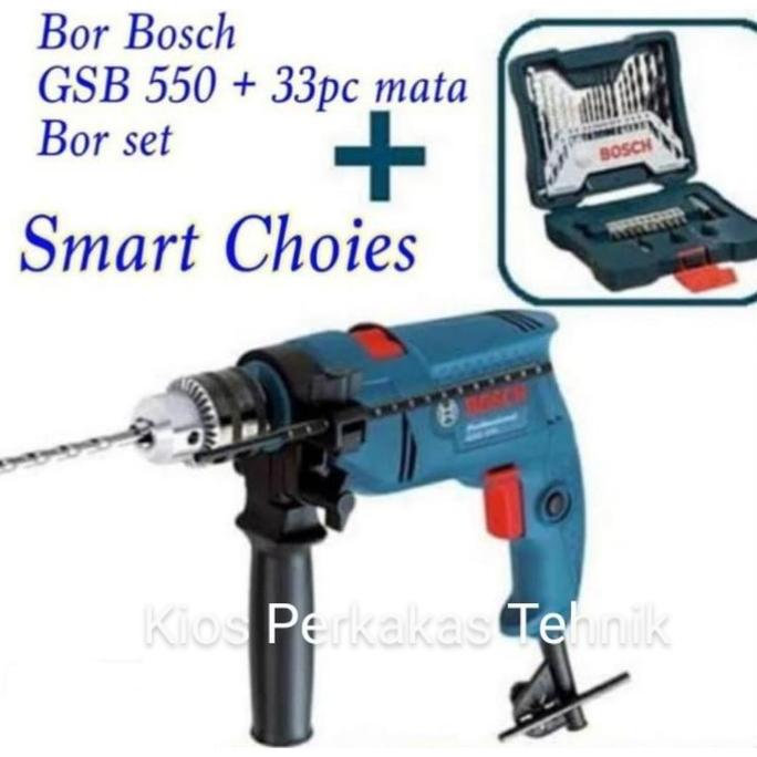 TERMURAH - Mesin Bor Beton 13mm Bosch GSB 550 + Mata Bor Obeng Set 33 pcs Bosch