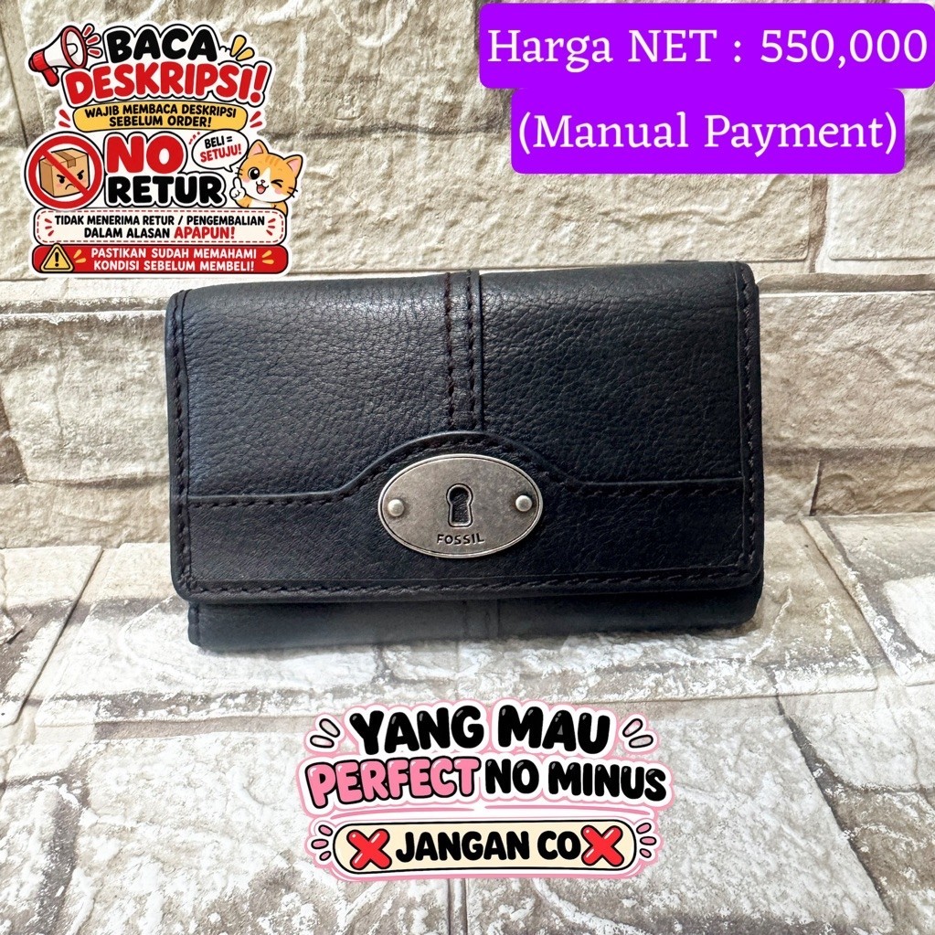 032# NET-Preloved Fossil Maddox Medium Wallet Black Dompet