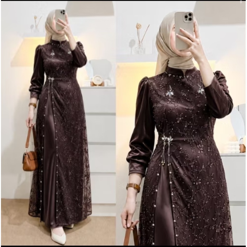 Rayyana Gamis Wanita Melayu Modern dengan Bahan Brokat Elegan Gamis Model Terbaru Trend Lebaran 2027