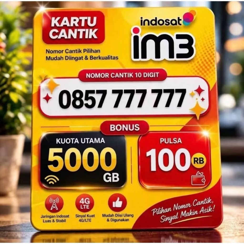 kartu cantik Indosat 10 digit bonus kuota 5000gb masa aktif selamanya
