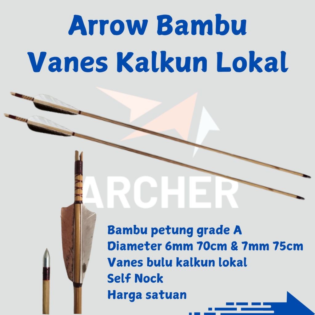 Arrow Bambu Petung Premium Vanes Bulu Kalkun Lokal